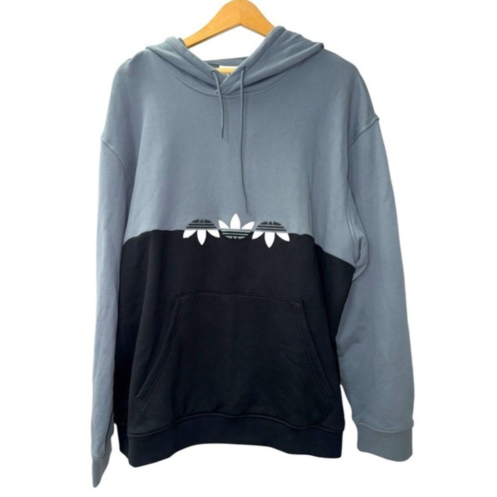 Adidas Hoodie Mens Large Pre-Owned Hoodie Grey Colorblock Trefoil Logo Pullover